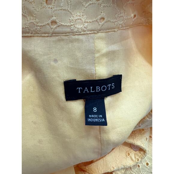 Talbots Yellow Eyelet Midi Shirt Dress Belt Size 8 3/4 Sleeves Button Front - Picture 7 of 8